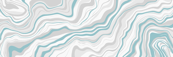 Abstract liquid background. Marble texture, natural stone, free spill of paint. Vector illustration. Long horizontal banner.