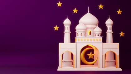 Ramadan Kareem background, mosque building, 3d rendering illustration.