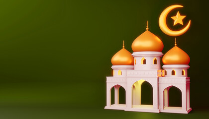 Ramadan Kareem background, mosque building, 3d rendering illustration.