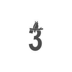 Number 3 logo icon  with owl icon design vector