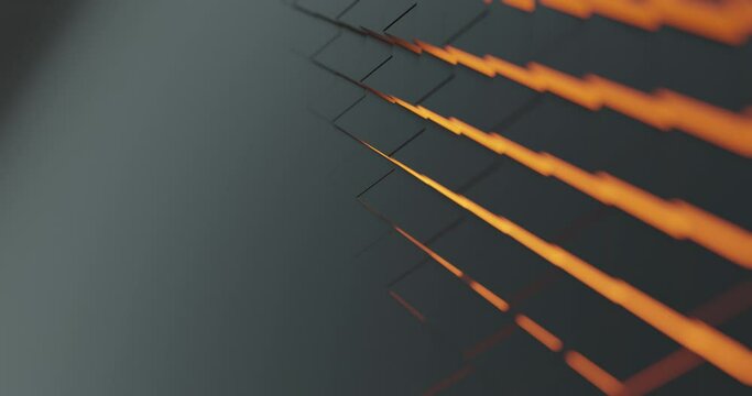 Abstract motion background with triangles and orange red glow. Metallic reflection and dynamic style for business and corporate template.  4K loop, 3D rendering