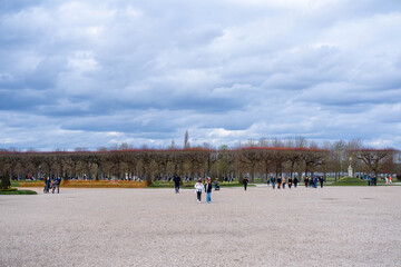 Paris, France 28-03-2021: people walking around the castle of saint germain in laye