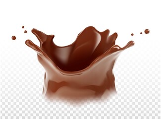 Realistic chocolate corona splash. Vector illustration isolated on transparent background. Сan easily be used  different backgrounds. EPS10.	