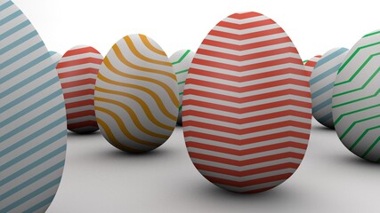 Render de huevo de pascua coloridos. Fondo tridimensional de huevos de pascua. Diseño 3d para semana santa. Tradición