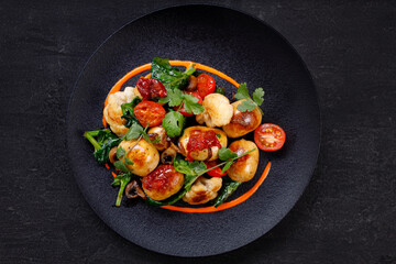 Grilled vegetables mix garnish, tasty vegan food