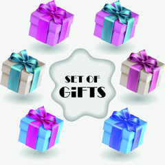 set of gifts with ribbon and bow