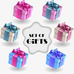 set of gifts with ribbon and bow