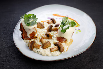 Delicious mushroom risotto and grilled turkey meat