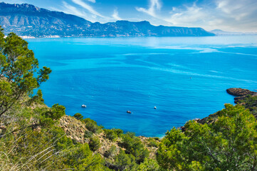 Fototapeta premium VIEW FROM THE SIERRA GELADA TO THE ALBIR BEACH, SPAIN