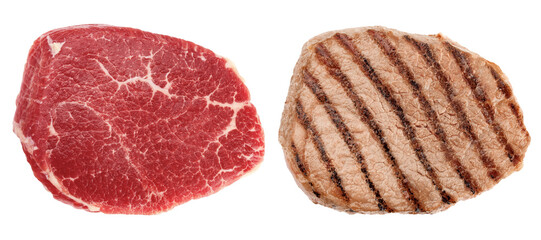 beef steak, meat, isolated on white background, clipping path, full depth of field
