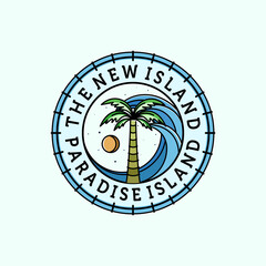 Palm or Coconut Logo Vector Illustration Design. Palm or Coconut Logo Template Design. Sunset In The Island Logo Concept.