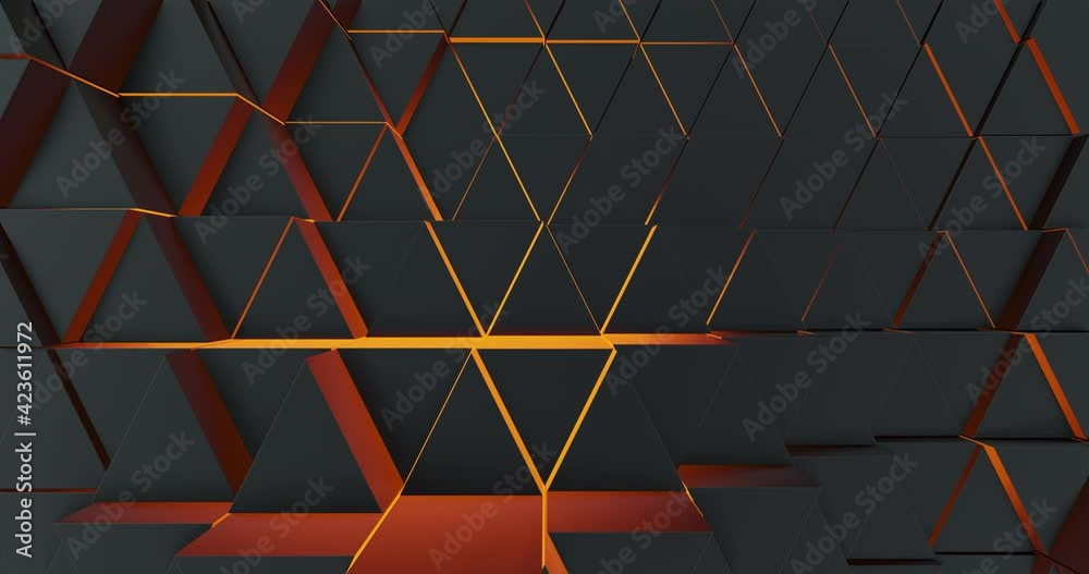 Poster motion abstract background with triangles and orange glow. dynamic style for business and corporate 