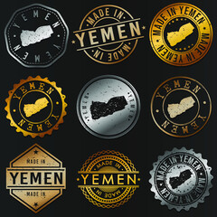 Yemen Business Metal Stamps. Gold Made In Product Seal. National Logo Icon. Symbol Design Insignia Country.