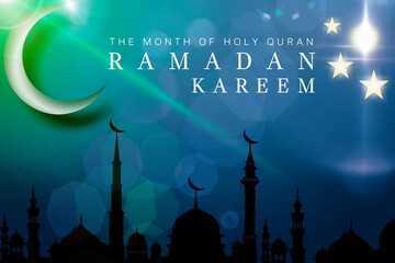 The sparkling background design depicts Ramadan Kareem