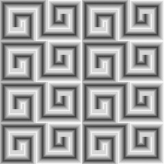 Fototapeta na wymiar 3d white seamless pattern. Vector textured greek background. Surface repeat silver backdrop. Geometric luxury 3d ornament. Decorative ornate design with greek key, meanders, shadows, highlights