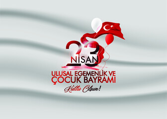 April 23 Turkish national ataturk festival banner cocuk baryrami 23 nisan, tr: April 23 Turkish National Sovereignty and Children's Day, friendship kids  with Turkey flag isolated on white