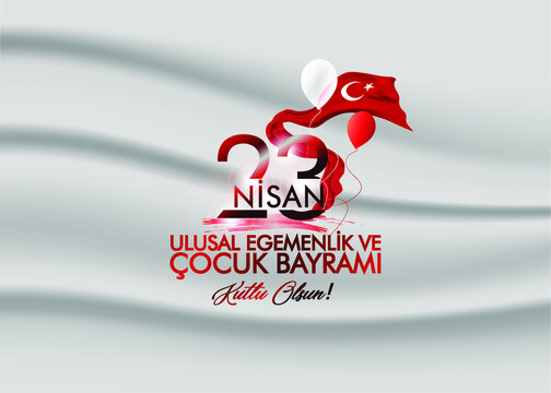 April 23 Turkish national ataturk festival banner cocuk baryrami 23 nisan, tr: April 23 Turkish National Sovereignty and Children's Day, friendship kids  with Turkey flag isolated on white