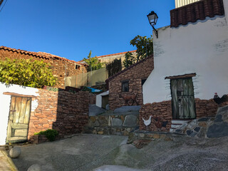 trompe l'oeil painted on the facades of the houses in the town of Romangordo.