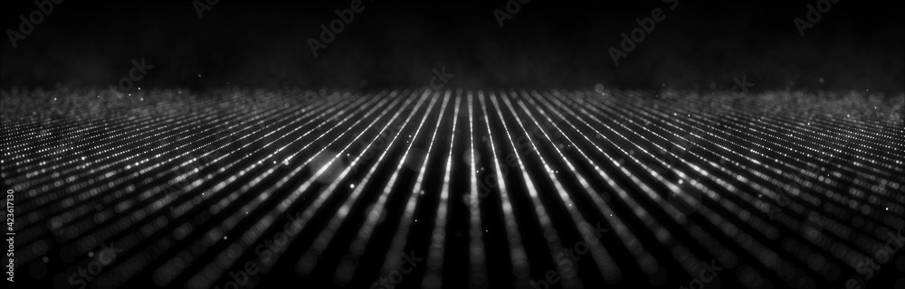 Poster network connection structure. technological black background. big data visualization. 3d rendering.