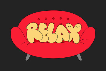 Relax lettering Cartoon style illustration for posters.