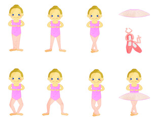 Fototapeta premium Girl Having a Ballet Lesson. Various hand poses and Ballet Shoes