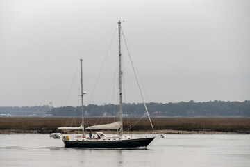 sailboat on the river in Beaufort South Carolina