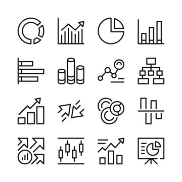 Graph line icons set. Modern graphic design concepts, simple outline elements collection. Vector line icons