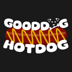 lettering logo with hot dog sausage and mustard and the inscription in the form of teeth