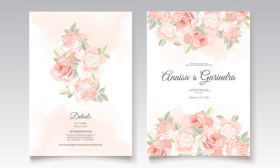 Fototapeta na wymiar Elegant wedding invitation card with beautiful floral and leaves template Premium Vector