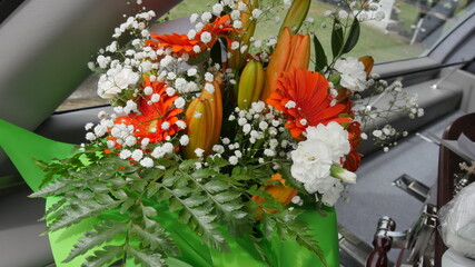 Shot of flowers arrangement used for a funeral service 
