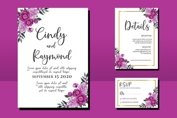 Wedding invitation frame set, floral watercolor hand drawn Peony with Geranium Flower design Invitation Card Template