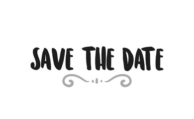 Save the date, calligraphic typography text design. Party or event invitation lettering type.