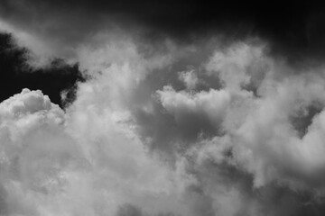 Puffy clouds in black and white