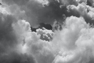 Puffy clouds in black and white