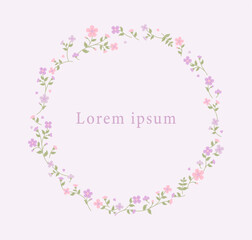 Card design with floral pattern in round frame. Simple pattern design template.