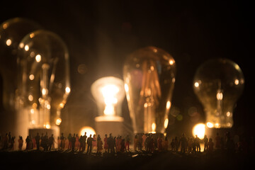 Beautiful retro luxury interior bulb lighting lamp decor glowing in dark.