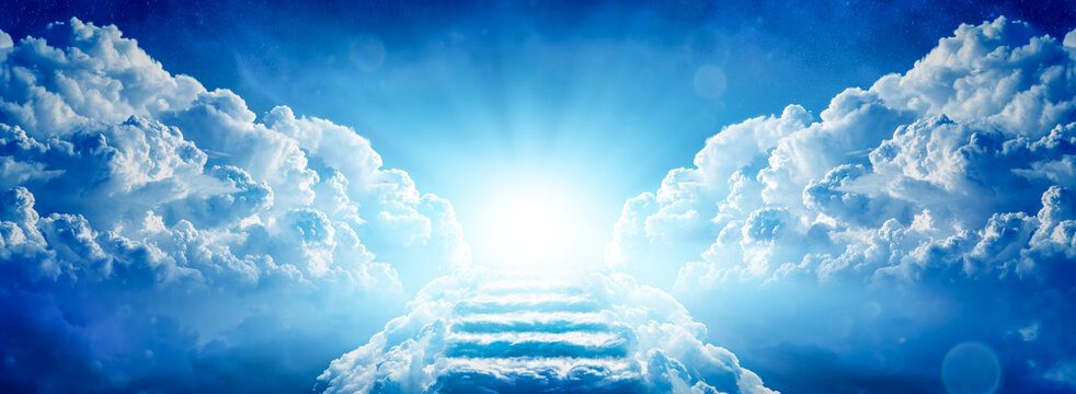 Stairway Through Clouds Leading To Heavenly Light Stock Photo | Adobe Stock