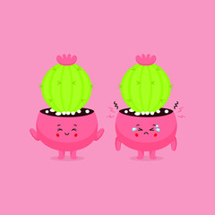 Cute Cactus Smiling and Sad