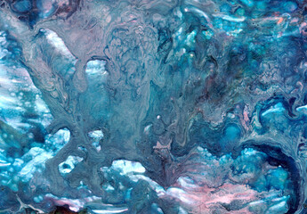 Abstract textured sea blue with pink liquid fluid acrylic background