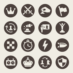 Chess vector icons. Game, tournament, checkmate, learning, game clock, move, bullet, rapid, blitz and other chess symbols.