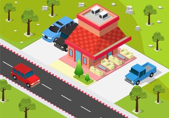 isometric cafe building