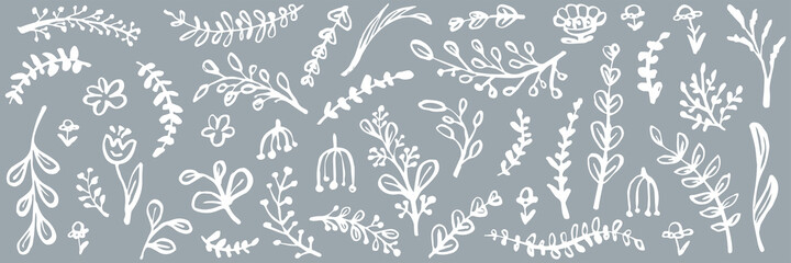 Fototapeta premium Hand drawn floral web banner. Design for greeting card, easter decoration, sale backdrop, invitation. Vector illustration.