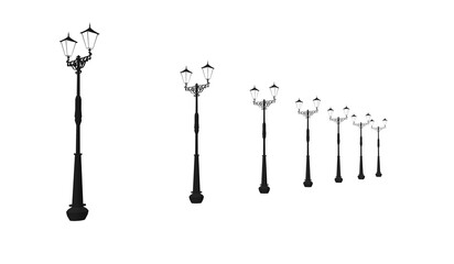 1列に並んだ街灯の3dレンダリング