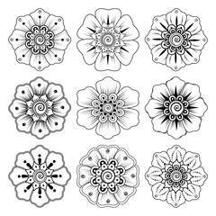 Mehndi flower for henna, mehndi, tattoo, decoration. decorative ornament in ethnic oriental style. coloring book page.