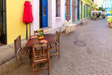Scenic colorful Old Havana streets in historic city center of Havana Vieja near Paseo El Prado and Capitolio
