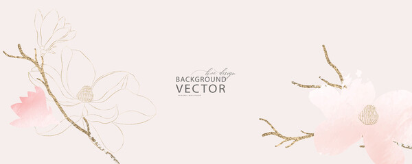 minimal background in pink flowers and tropical summer leaf