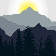 colorful mountains and trees illustration design template