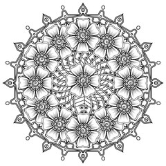 Mehndi flower for henna, mehndi, tattoo, decoration. decorative ornament in ethnic oriental style. coloring book page.