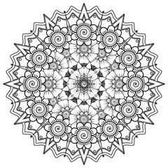 Mehndi flower for henna, mehndi, tattoo, decoration. decorative ornament in ethnic oriental style. coloring book page.