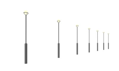 モダンな街灯が1列に並んだ3dレンダリング